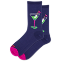 Navy socks with martini glass design on a white background