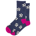 Pair of socks with soccer ball pattern and pink toes on a white background