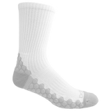 White sock with gray toes and heels on a white background