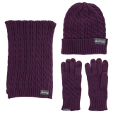 Purple knit hat, scarf, and gloves set with Jeep logo on a white background thumbnail
