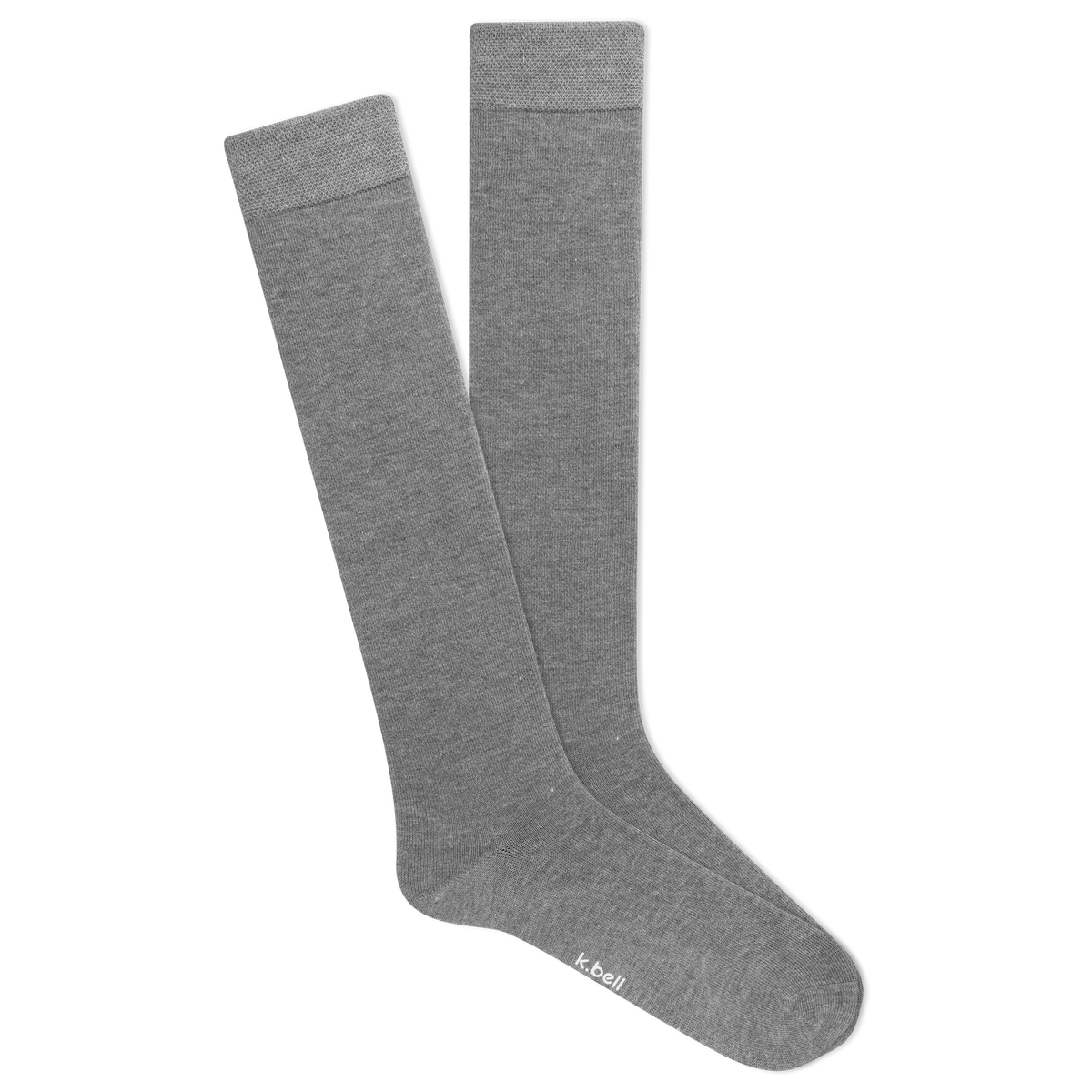 Pair of gray knee-high socks on a white background