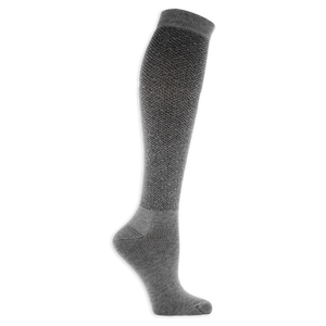 A pair of gray over the calf compression socks