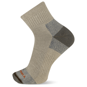 Gray and beige sock with brand logo on a white background