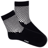 Black K.Bell ankle socks with crochet net cuff.