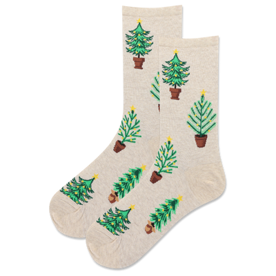 HOTSOX Women's Shiny Potted Christmas Tree Crew Sock