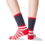 Women's American Flag Crew Socks in Red Front