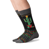 Men's Christmas Cactus Crew Socks in Black Front